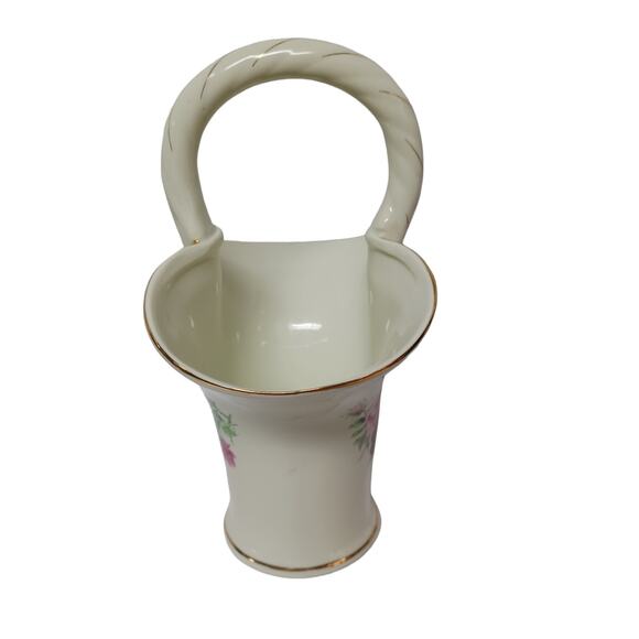 Formalities Style Ceramic Basket Vase Red Pink Rose Handle Gold Accent Decor VTG - Picture 4 of 15